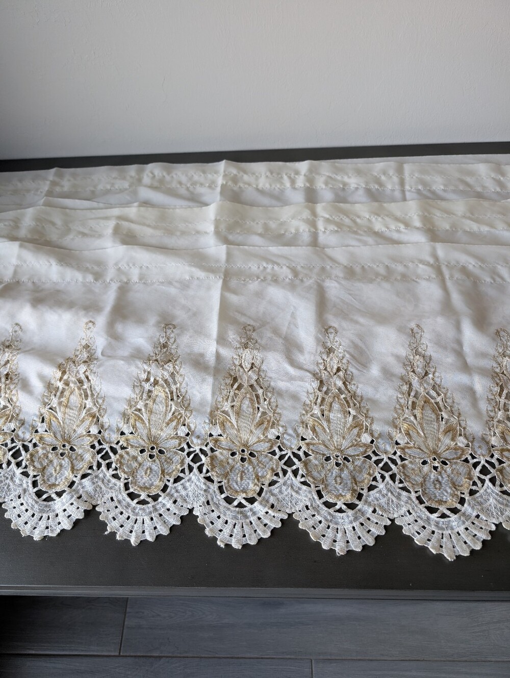 5 Sheer Valance Curtain Gold Cream Ivory Embroidered Scalloped Hem Rod Pocket